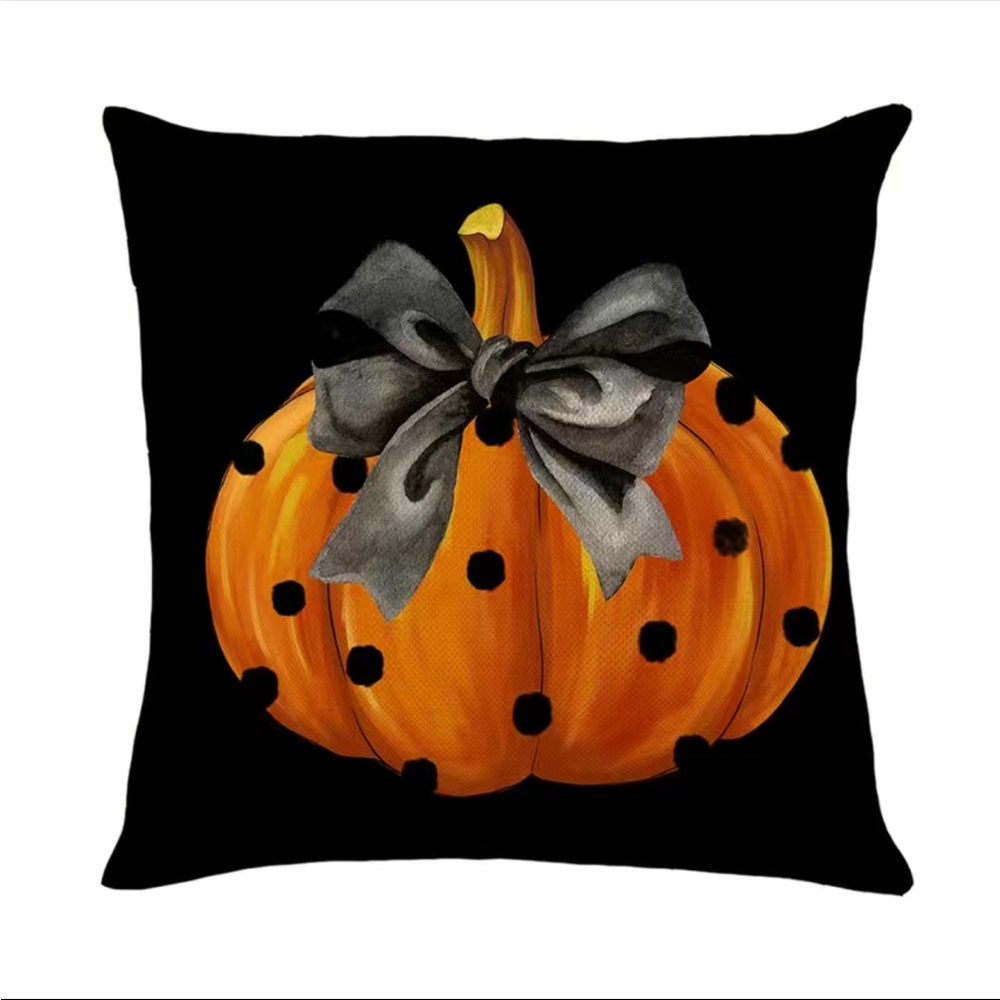 1pc Pumpkin Polka Dot‎ Print Throw Pillow Case, Black/Orange Cushion Cove…